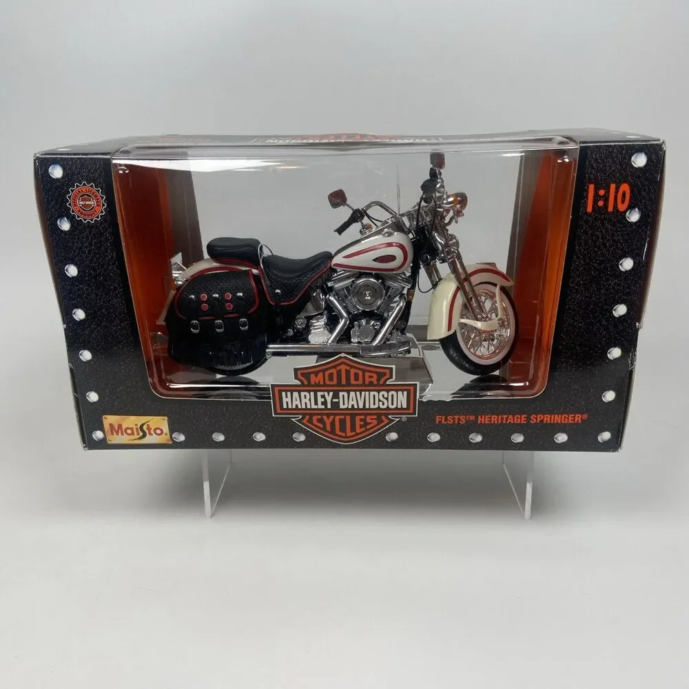 Maisto White Harley Davidson FLSTS Heritage Springer 1:10 95th Anniv. Collectors